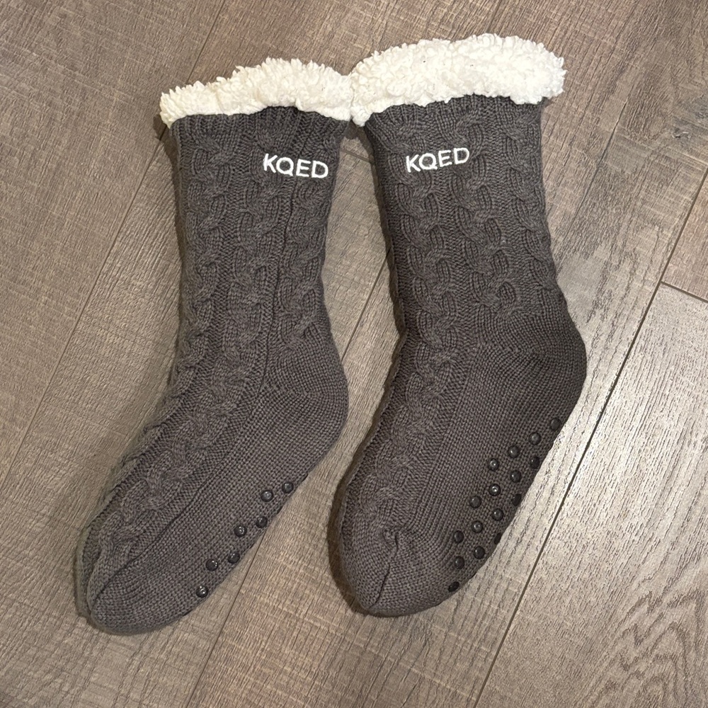 Gray Cable Knit Slipper Socks